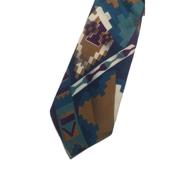 John Clarendon Mens Dress Tie Blue Geometric 100% Silk Designer - Picture 3 of 5